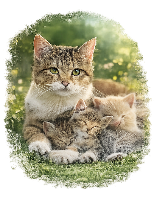 Mother cat resting with kittens under Lifeline care